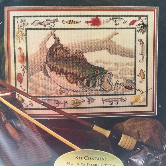 VTG 90's Charles Craft Fishermans Dream Large Mouth Bass Cross-Stitch Kit - Picture 2 of 10